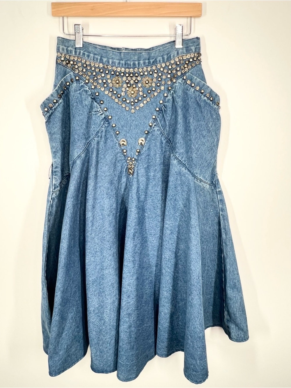 Vintage Della-Sport Denim Equestrian Studded Cowgirl Skirt Western Midi Small